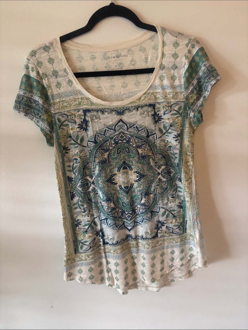 Lucky Brand Medallion-Print Short Sleeve Tee in Green